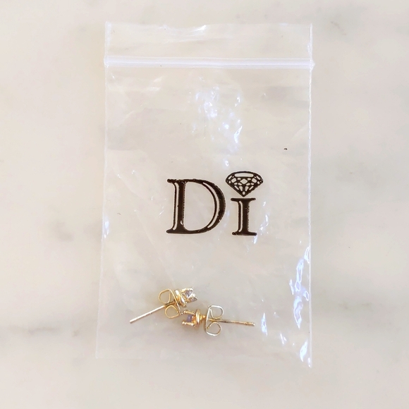 NWT. Diamond International Gold Tone with Small Diamond (3mm) Stud Earrings. - Picture 3 of 3